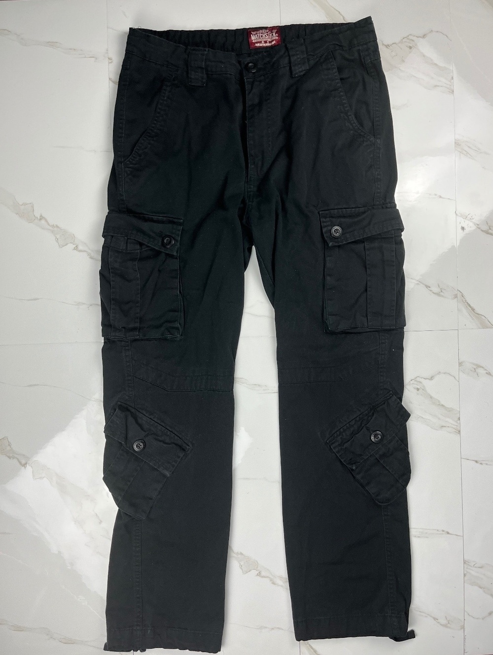 Matchstick Black Cargo Pants with Multiple Buttoned Pockets